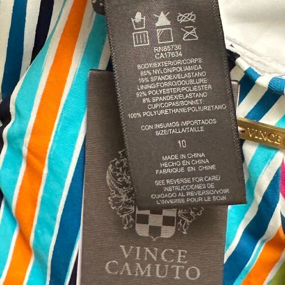 Vince Camuto Striped Women's High-Leg Cut-Out One-Piece Swimsuit swimwear 10 New - Picture 8 of 11